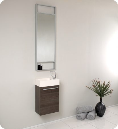 15.5 Inch Small Gray Modern Wall Mount Bathroom Vanity Set