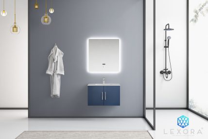 30 Inch Blue Single Sink Wall Mounted Bathroom Vanity