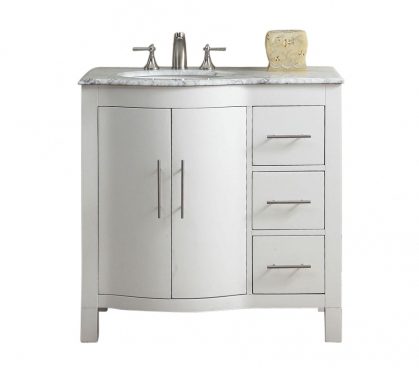 36 Inch White Single Sink Bathroom Vanity with Offset Sink