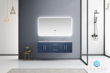 60 Inch Blue Double Sink Wall Mounted Bathroom Vanity