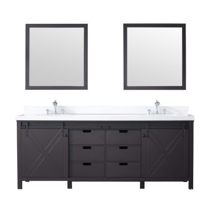 84 Inch Double Sink Bathroom Vanity in Brown with Barn Style Doors