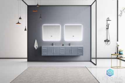 84 Inch Double Sink Wall Mounted Bathroom Vanity in Dark Gray