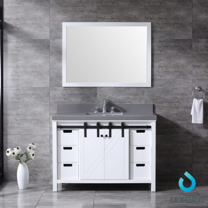 48 Inch Single Sink Bathroom Vanity in White with Barn Style Doors