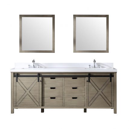 84 Inch Double Sink Bathroom Vanity in Ash Gray with Barn Style Doors