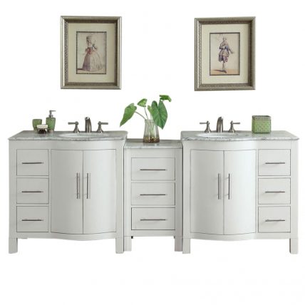 89 Inch Modern White Double Sink Bathroom Vanity with Marble