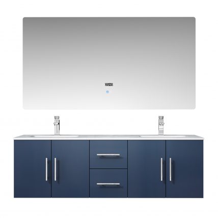 60 Inch Blue Double Sink Wall Mounted Bathroom Vanity