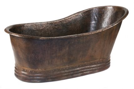 67 Inch Hammered Copper Single Slipper Bathtub