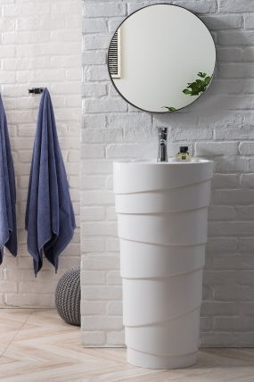 17.5 Inch Bright White Single Solid Surface Pedestal Sink
