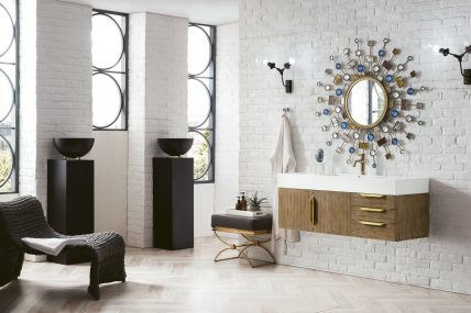 48 Inch Single Sink Bathroom Vanity in Latte Oak with Radiant Gold Pulls