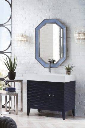 36 Inch Offset Single Sink Victory Blue Bathroom Vanity