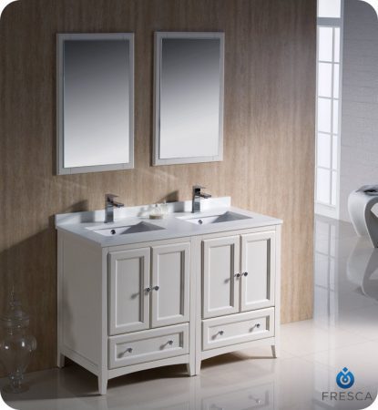 48 Inch Double Sink Bathroom Vanity in Antique White