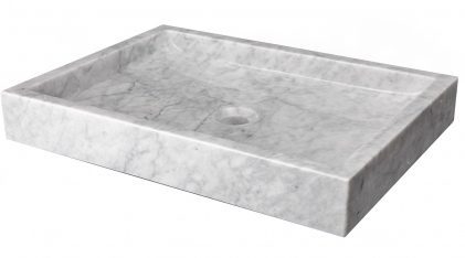 White Carrara Marble Rectangular Vessel Sink
