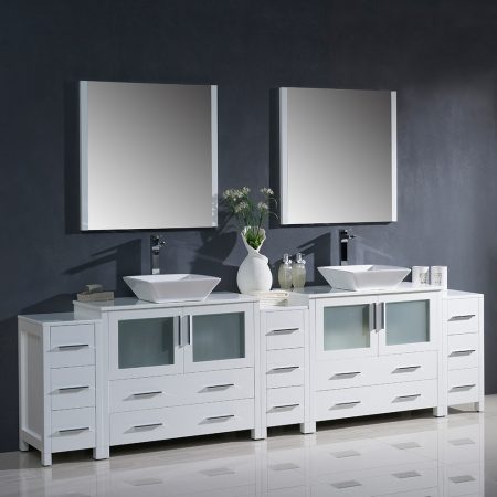 108 Inch White Modern Double Sink Bathroom Vanity