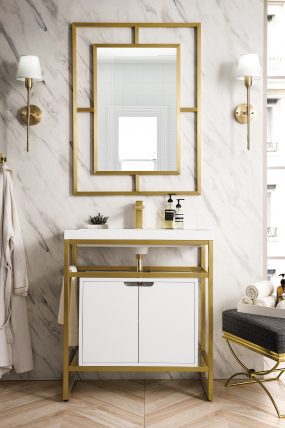 32 Inch Modern Gold Console Bathroom Sink with Cabinet