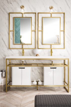 63 Inch Modern Gold Double Console Sink with White Cabinet